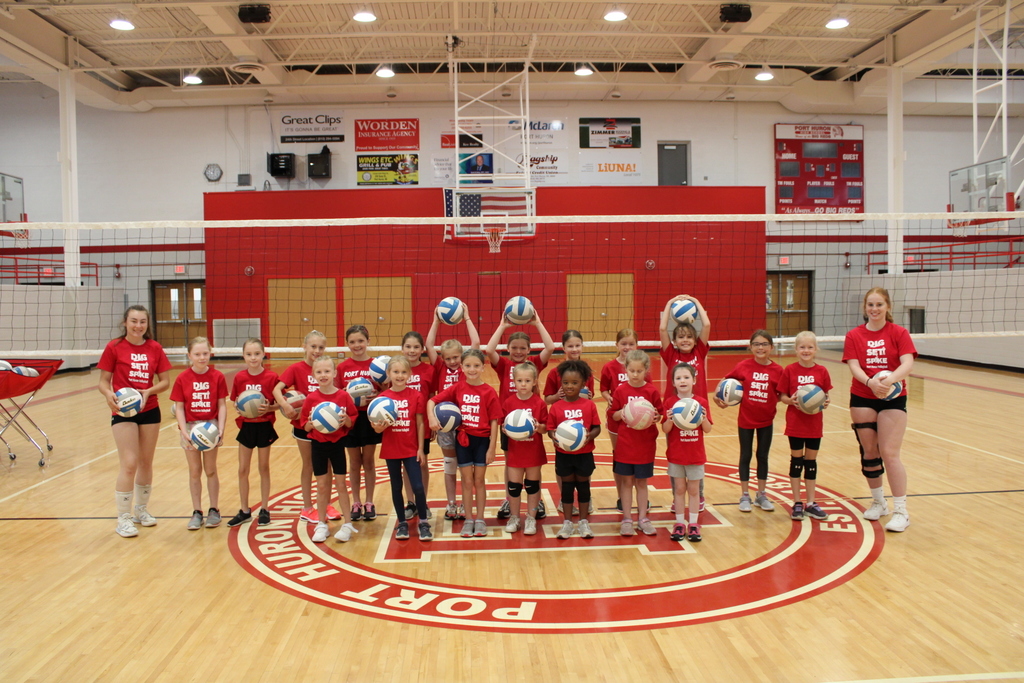 Elementary students at volleyball camp