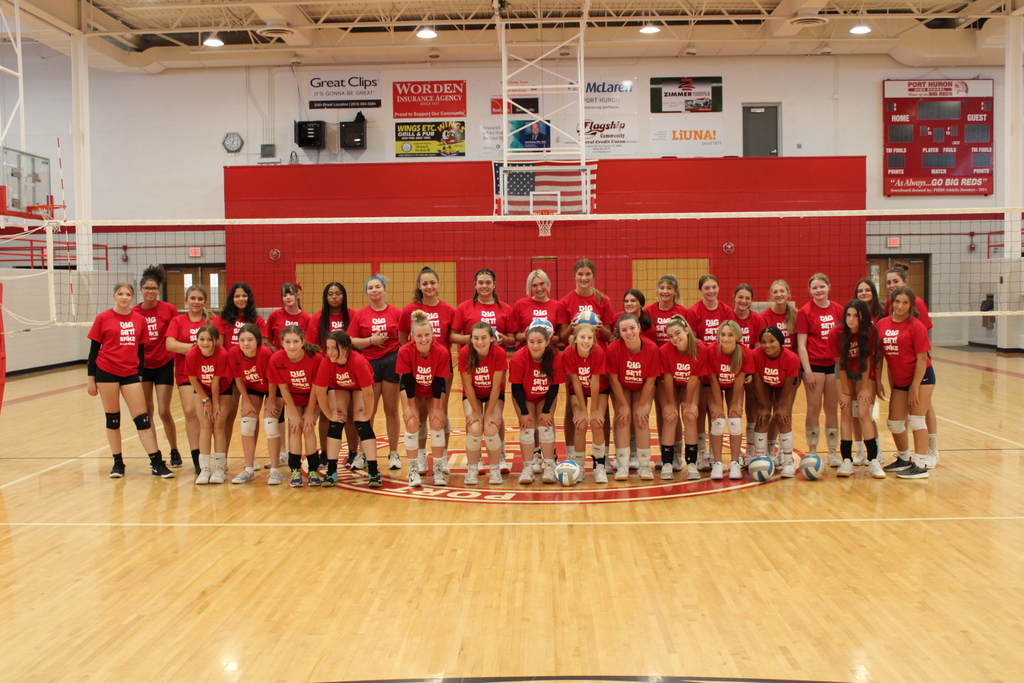 Group shot of volleyball team at camp