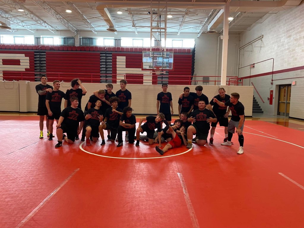 Students in high school wrestling clinic