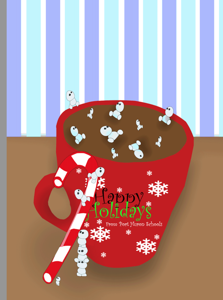 Digital Christmas card with cup of hot cocoa