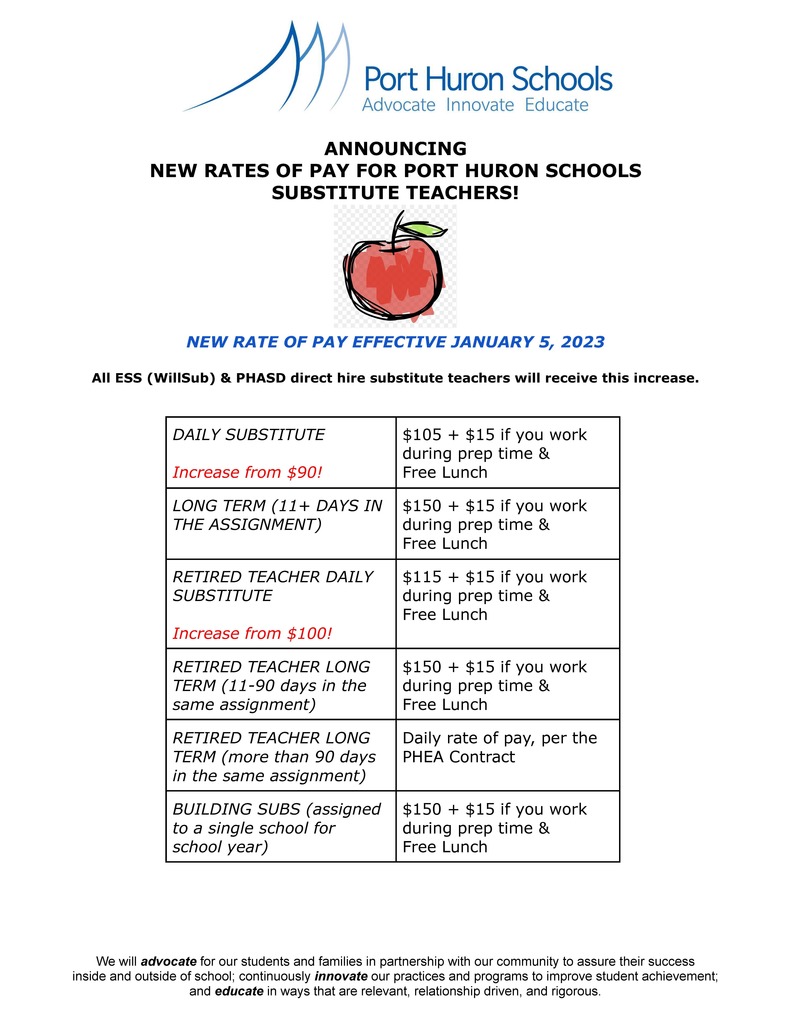 Flyer with information about the new pay rates for substitute teachers