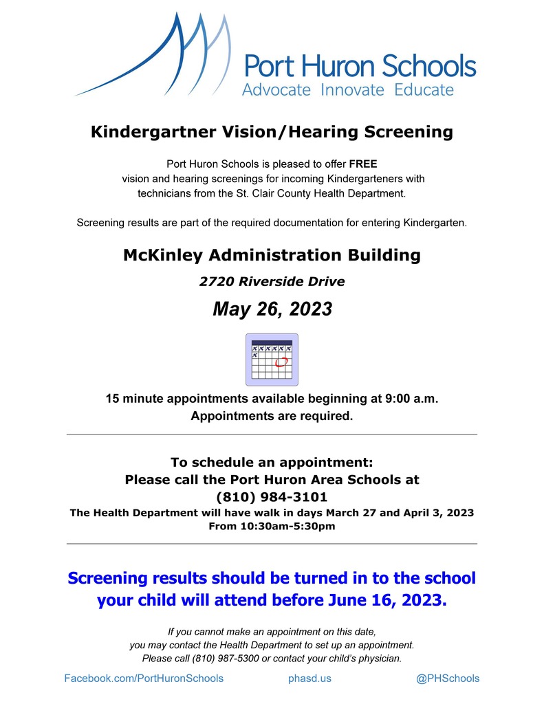 Flyer for Kindergarten Vision/Hearing Screening 